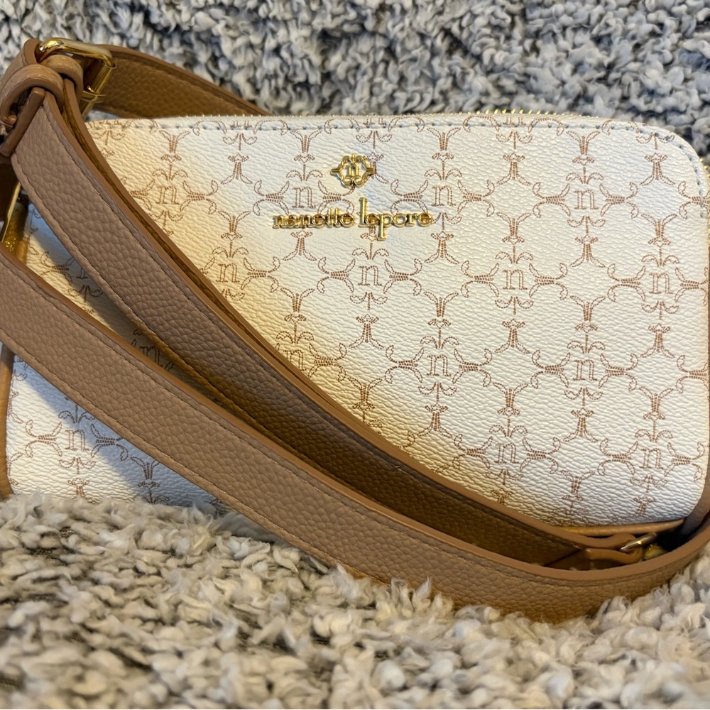 Nanette Lepore White and Brown Crossbody Bag